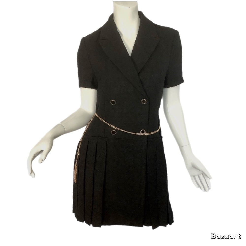 House of Harlow Black pleated Tweed Dress Suit jacket‎ top blazer gold black Med